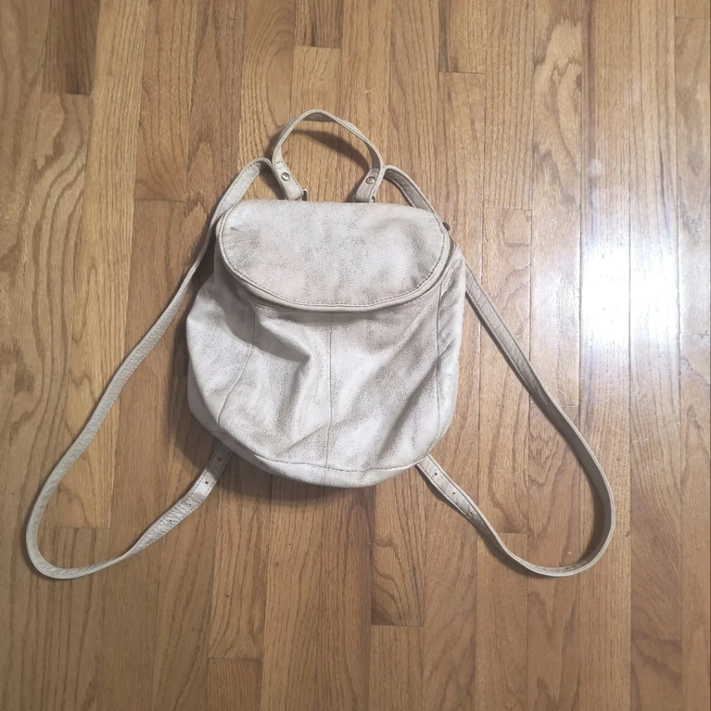 HOBO Cream Distressed‎ Leather Backpack Mini Bag Floral Lining Metallic Finish